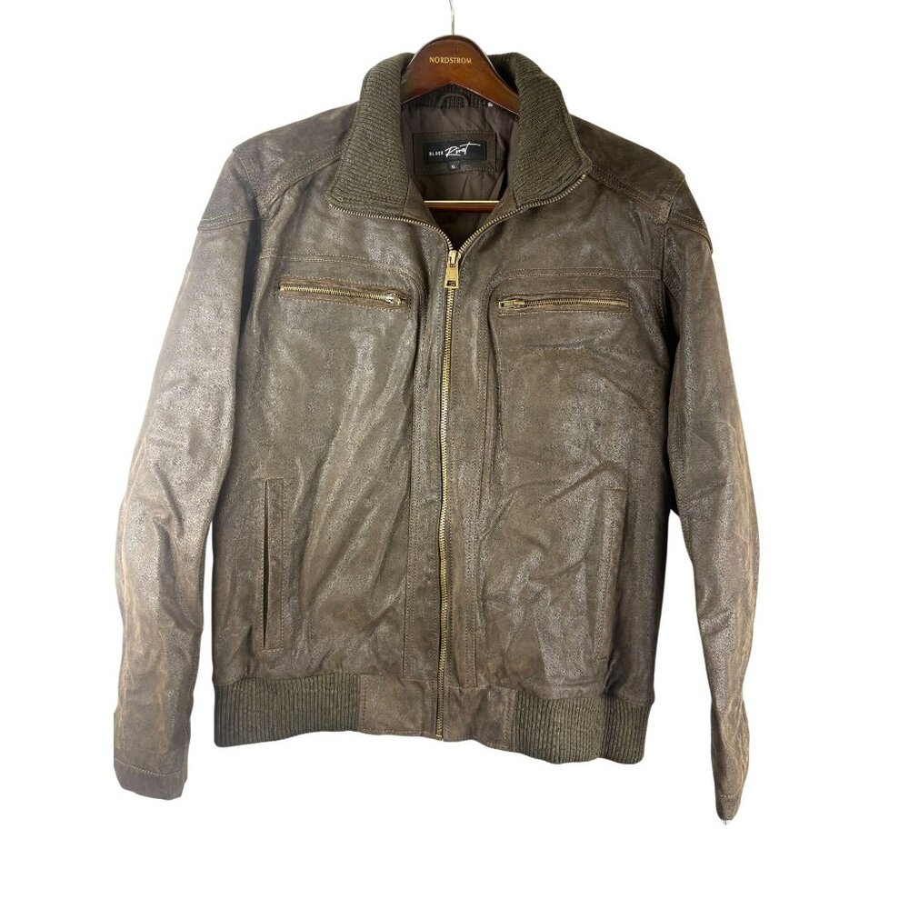 NWT Vintage Black Rivet Brown Leather Quilted Lined Bomber Jacket, Men's XL